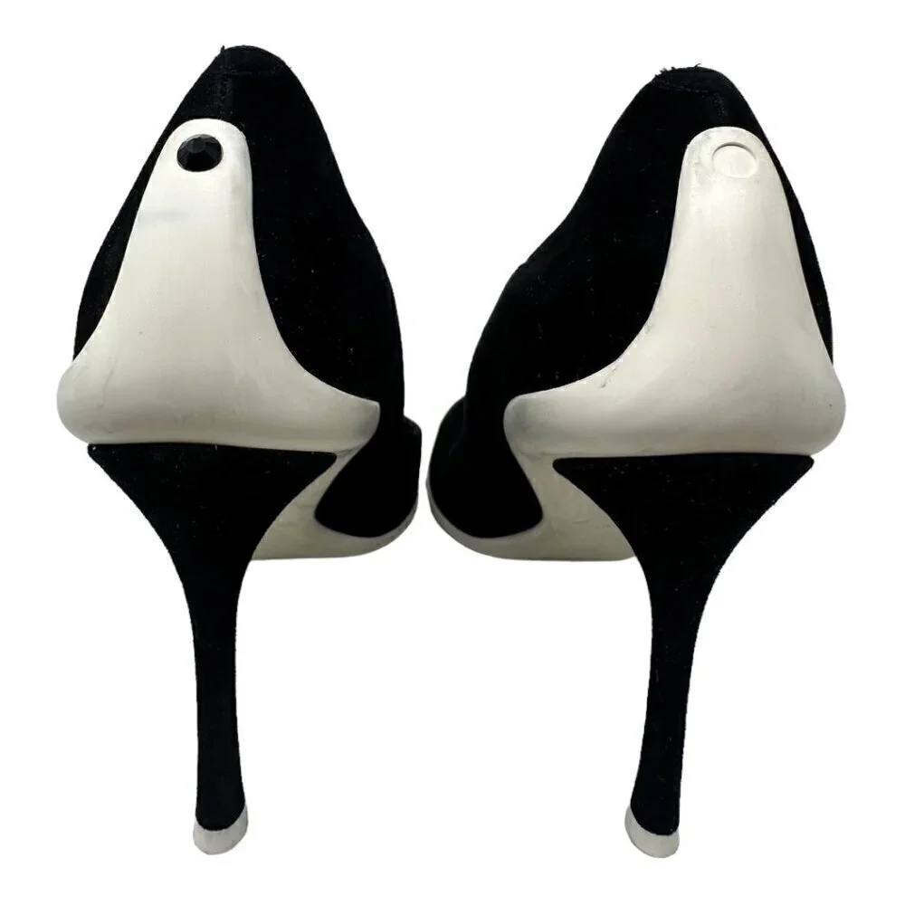 Rare Rene Caovilla Tessa Black Suede Scalloped Edges Pointed Toe Heels Pumps 9